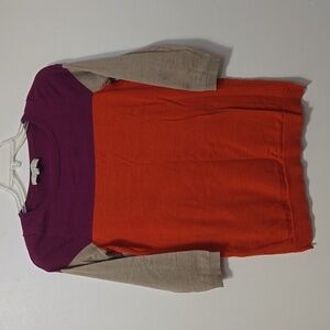 LOFT Colorblock Lightweight Sweater Size SMALL WOMENS ORANGE PURPLE TAN WOOL